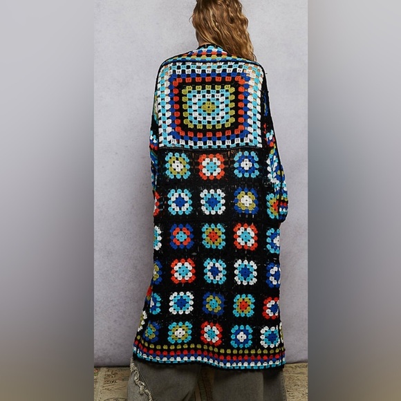 POL One Size Black Multicolor Crochet Cardigan Duster - Picture 3 of 3